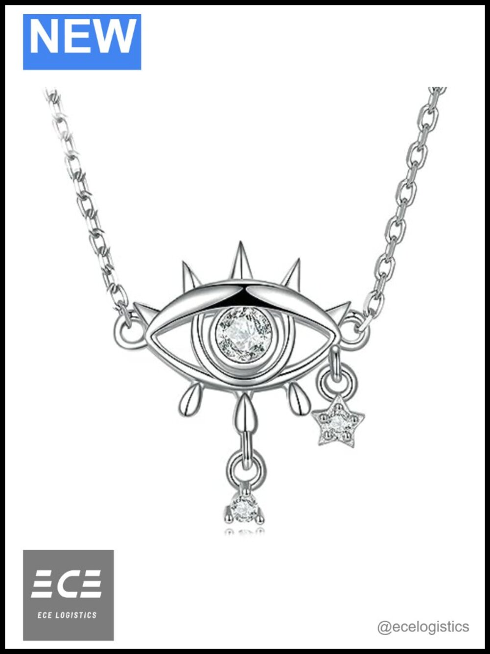 14K White Gold Over 925 Sterling Silver Evil Eye Necklace Moissanite Pendant
